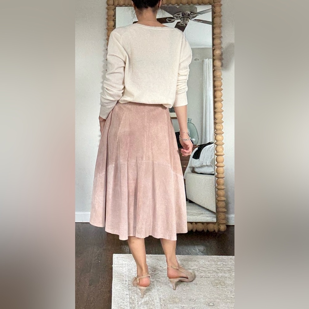 Vintage Made in Italy Perforated Suede Skirt Blush Pink - Picture 2 of 14